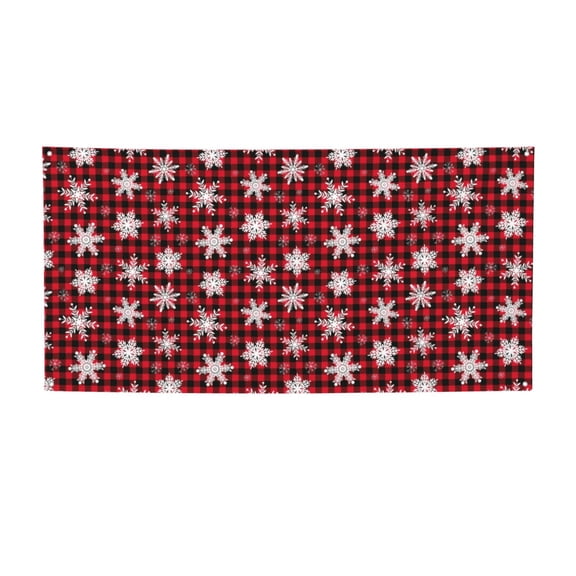 Picia Snowflakes On A Buffalo Plaid Christmas Pattern Party Banner, Festive Decoration, Holiday Banner, Celebration Decor, Event Banner, Reusable Party Banner-Small