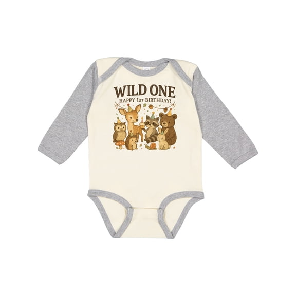 Inktastic Wild One Happy 1st Birthday Woodland Animals Boys or Girls Long Sleeve Baby Bodysuit