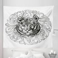 thumbnail image 1 of Tiger Tapestry, Black and White Abstract Design Large Feline Head Sticking out from Bundle of Leaves, Fabric Wall Hanging Decor for Bedroom Living Room Dorm, 5 Sizes, Black White, by Ambesonne, 1 of 1