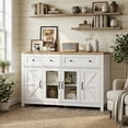 thumbnail image 3 of MARNUR Sideboard Buffet Cabinet Farmhouse Style, 55" Storage Cabinet with 2 Drawers 4 Doors, Adjustable Shelves for Kitchen Office Bedroom Hallway Entryway, Oak & White, 3 of 9