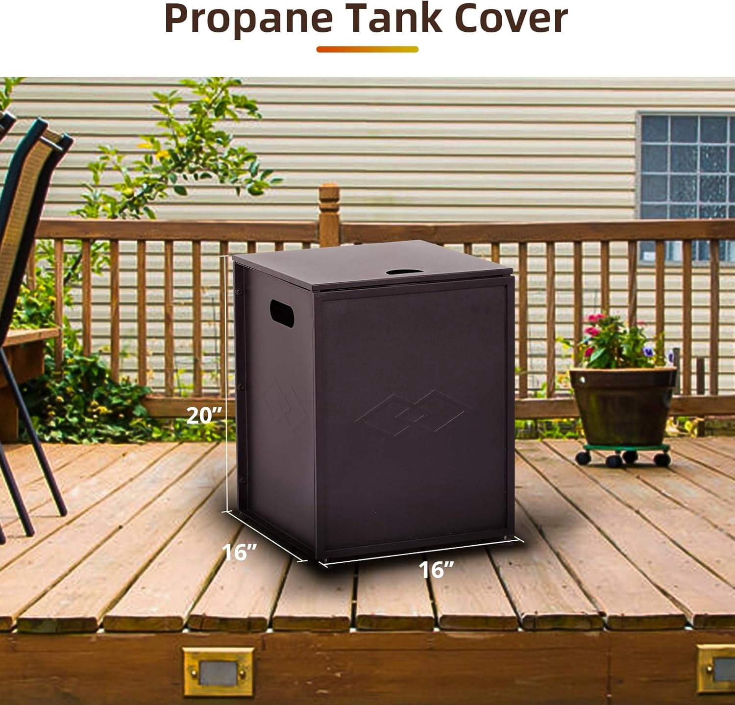 Lumiparty 16 in Propane Metal Tank Cover Table for Gas Fire Pits, Hides Any Standard 20 LB Propane Tanks, Hideaway Table with Side Handles, Brown