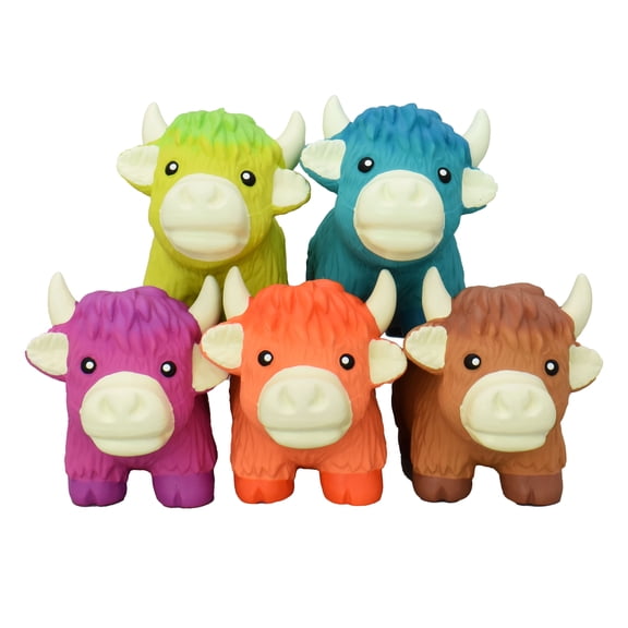 Multipet Latex Highland Cow Dog Toy with Squeaker, Assorted Colors, 7 inches
