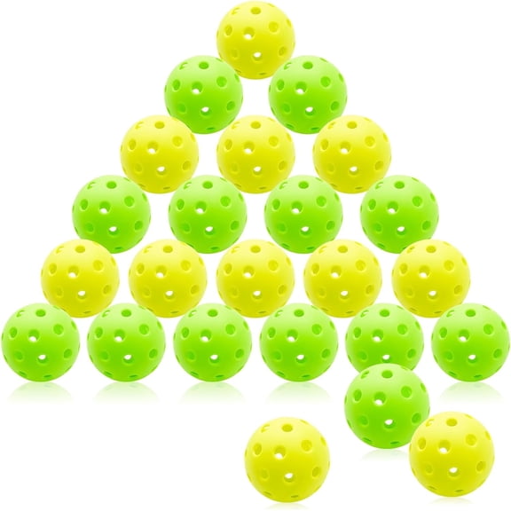 Outdoor Pickleball Balls 24Pack: 40 Holes Outdoor Pickle Balls Set with Nice Bounce High Visibility for Outdoor Courts Bright Green & Yellow Practice Pickleball