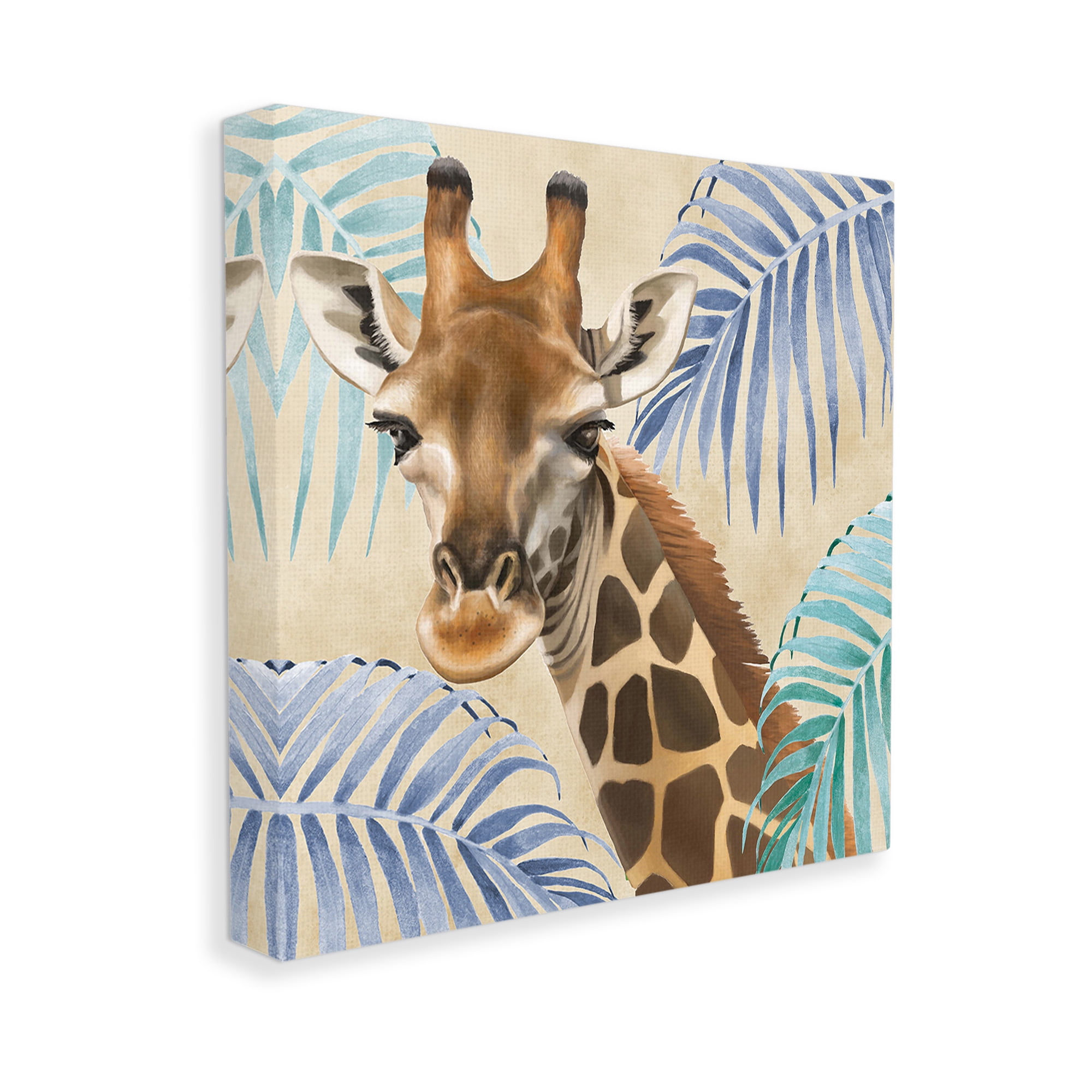 Stupell Industries Giraffe & Tropical Palms Animals & Insects Painting Gallery Wrapped Canvas Art Print Wall Art, 30 x 30