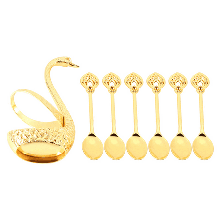 

Dessert Spoon with Swan Base Creative Dinnerware Set Decorative Swan Base Holder with 6 Spoons for Coffee Fruit Dessert Stirring Coffee Tea Spoon A