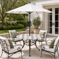 thumbnail image 2 of Round Outdoor Tablecloth with Umbrella Hole and Zipper, Beige Grey Striped Tablecloth with Elastic Waterproof, Minimalist Farmhouse Stripe Patio Table Covers for 55" - 60" Picnic Pool Tables, 2 of 9