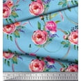 thumbnail image 2 of Soimoi Blue Cotton Cambric Fabric Leaves & Ranunculus Floral Print Fabric by Yard 56 Inch Wide, 2 of 3