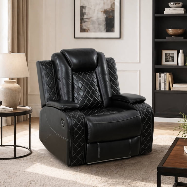 TrumanPick Power Recliner Sofa, Black Air Leather Home Theater photo 1