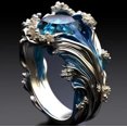 thumbnail image 3 of Aodebiao Women's Ocean Wave Resin Open Ring - Adjustable Hypoallergenic Alloy Jewelry with Diamond Accents, Symbolic Beach-Themed Gift for Daily Wear & Special Occasions (Silver/Blue), 3 of 4