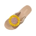 thumbnail image 2 of Samdudou Sandals for Women Open Toe Thong Flip Flops Large Daisy Sunflower Applique Braided Jute Texture Details Thick Sole Summer Beach Resort Vacation Footwear, 2 of 6