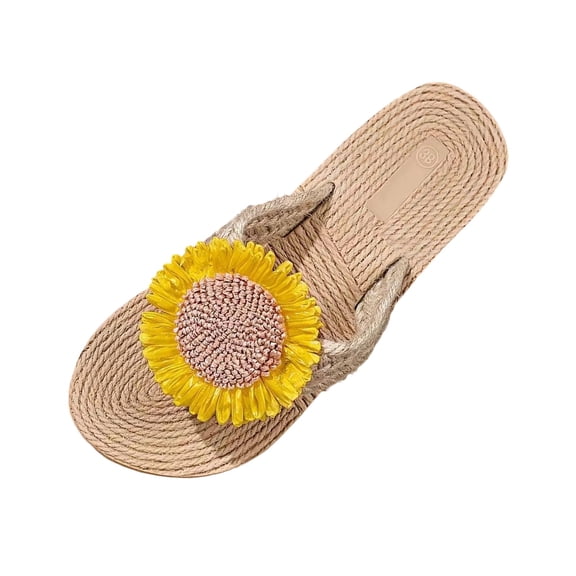 Hurxie Women's Floral Flip Flops Flat Sandals Open Toe Slip On Beach Vacation Slippers Yellow