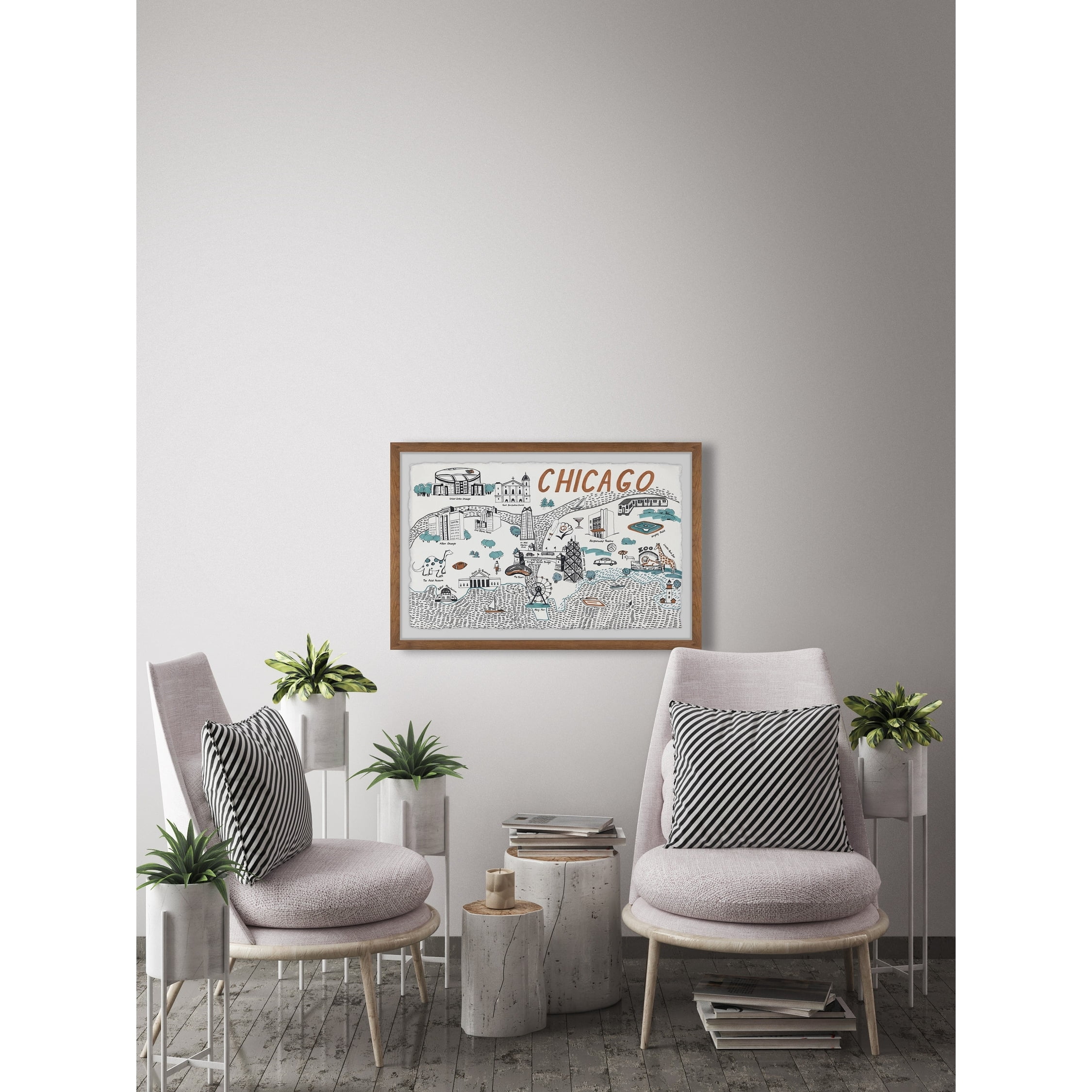 Marmont Hill Chicago Sites and Attractions Map II Framed Wall Art, 1.50" x 12.00"