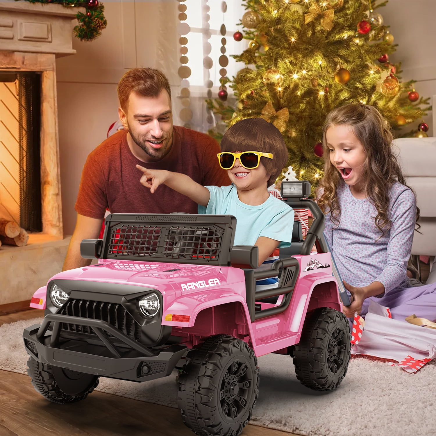 Erinnyees Ride on Jeep Car 12V Kids Electric Vehicles with Parent Remote Control, Safety Belt,Forward and Reverse Functions,Battery Powered,Spring Suspension,Music and Lights-Pink