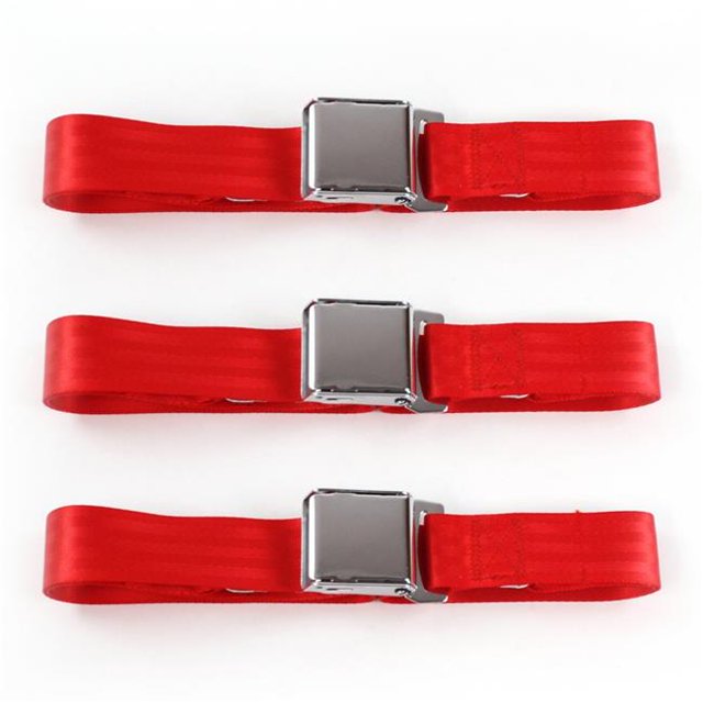 Airplane 2 Point Red Lap Bench Seat Belt Kit for 1932 Ford Model B - 3 Belts