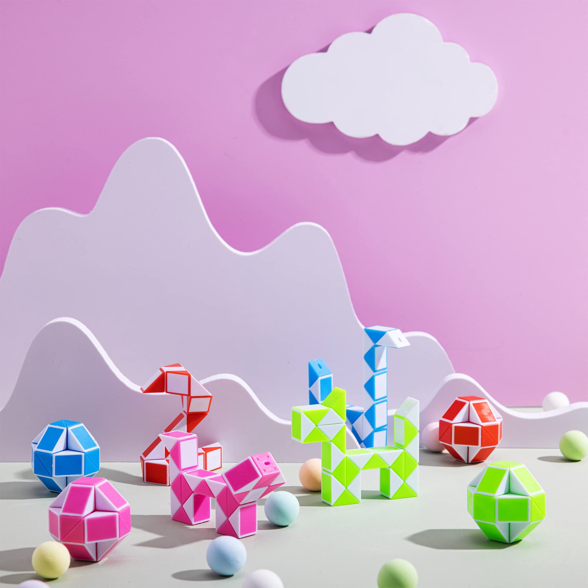 Joyfy 28 Packs Valentine's Day Cards with Fidget Cube Snake Cube Twist Puzzles Toys for Kids Valentine Class Exchange Cards