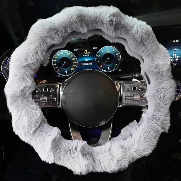 Luxury Fluffy Winter Car Steering Wheel Cover for Women, Fuzzy Cute Steering Wheel Cover Soft Warm Furry Auto Plush Fur Vehicle Steering Wheel Protector Waved (Gray)