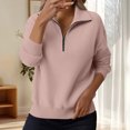 thumbnail image 7 of Sweaters For Women Zip Long Sleeve Loose Fit Pullover Sweater with Half Zip Design for Easy Wear and Modern Fashion,Pink,XL, 7 of 7
