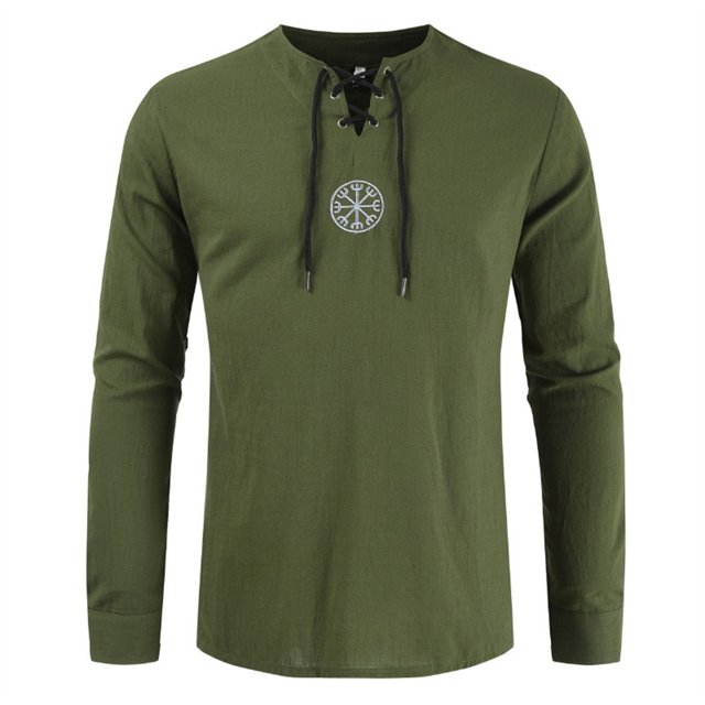 Camisas s Para Hombre Manga Larga Camisa de lino y algodón a la moda para hombre, camiseta de Yoga étnica de playa de Color sólido de manga larga (Green, L)