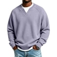 thumbnail image 3 of UDAUDU Men's Waffle Knit V Neck Sweatshirt Raglan Fit Long Sleeve Loose Fit Casual Pullover Lightweight Textured Tops for Fall Winter Daily Wear Light Purple 4XL, 3 of 9