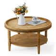 thumbnail image 7 of YINGYING 31.3" Round Coffee Table, 2 Tier Boho Circle Wood Center Table with Storage Shelf & Solid Wood Legs for Living Room, 7 of 7