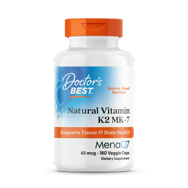 Doctor's Best Natural Vitamin K2 MK-7 with MenaQ7, Non-GMO, Vegan, Gluten Free, Soy Free, 45 mcg, 180 Veggie Caps