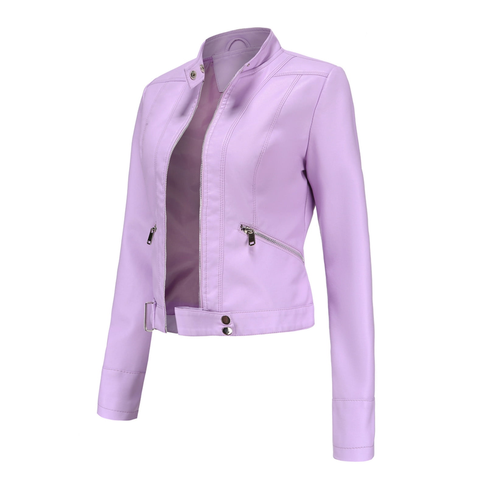 IROINNID Women's Faux Leather Jacket Long Sleeve Casual Biker Zip Up Jacket,Pink