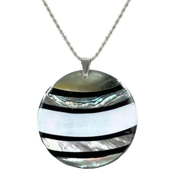 Unisex Solid Stainless Steel Rope Chain with Abalone Shell Pendant – 19 ½ inches