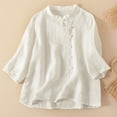 thumbnail image 3 of ICHUANYI Clearance Ladies Literary Vintage Style Embroidery V-Neck Shirt Everything Match Floral Top(White, M) ICHUANYI WER2023081100197, 3 of 6