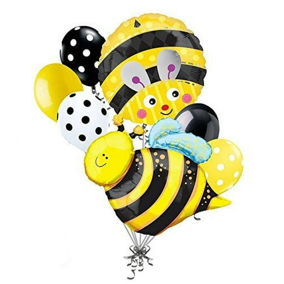 7 pc Cute Bumblebee Balloon Bouquet Honey Bee Birthday Buzz Happy Bug Yellow