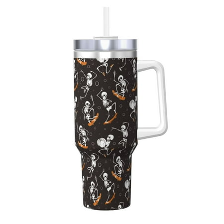

Logiee Jumping Skull Print 40OZ Ice Bully Cup with Handle and Straw Double Wall Stainless Steel Tumbler Travel Coffee Cup with Lid Summer Insulation and Cooling Cup
