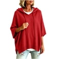 thumbnail image 4 of Nugftut Plus Size Hooded Sweaters for Women Poncho 3/4 Batwing Sleeve Loose Knitted Hoodie Pullover Sweaters, 4 of 6