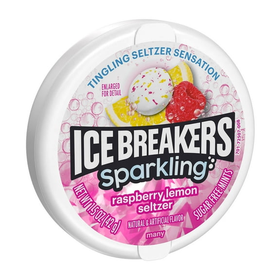Ice Breakers Sparkling Raspberry Lemon Seltzer Flavored Sugar Free Mints, Puck 1.5 oz