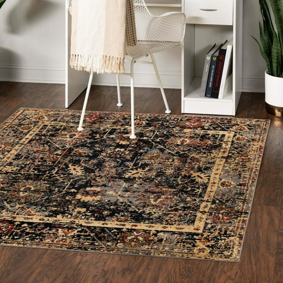 Unique Loom Saturn Collection Area Rug - Ion (5' 3" Square Black/Cream)