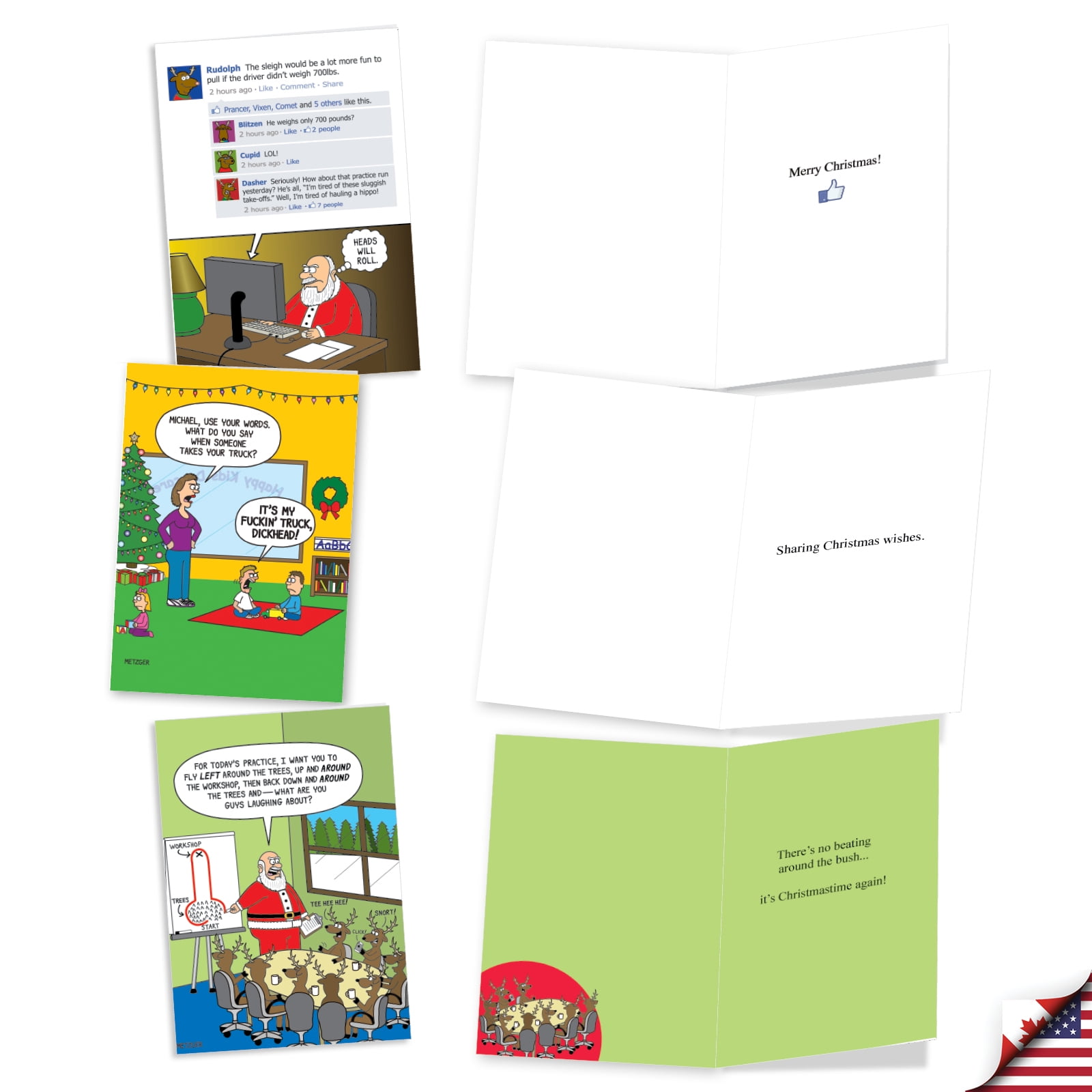 NobleWorks 20 Assorted set Funny Christmas Greeting Cards w/5 x 7 Inch Envelopes (10 Designs, 2 Each) Metzger's Holiday Mania AC8715XSG-B2x10