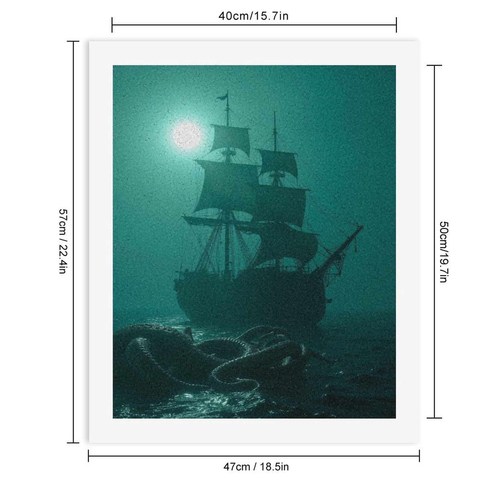 Paint By Numbers Kit for Adults Beginner - DIY Sailing Ship Tentacles Moonlit Ocean Canvas Painting Kits for Adults, Frameless Paint By Number for Adults for Home Wall Decor 16x20 Inch