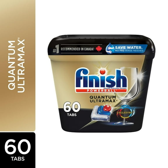 Finish® Quantum UltraMAX® Lessive automatique pour lave-vaisselle, fraîche – Élimine les taches brûlées et les taches séchées pendant 24 h, pas de pré-rinçage nécessaire, 60 pastilles