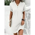 thumbnail image 3 of Women Button Down Shirt Dresses Summer Cotton Linen Dress V-Neck Mini Dress Casual Short Sleeve Loose Tunic Dresses White L, 3 of 5