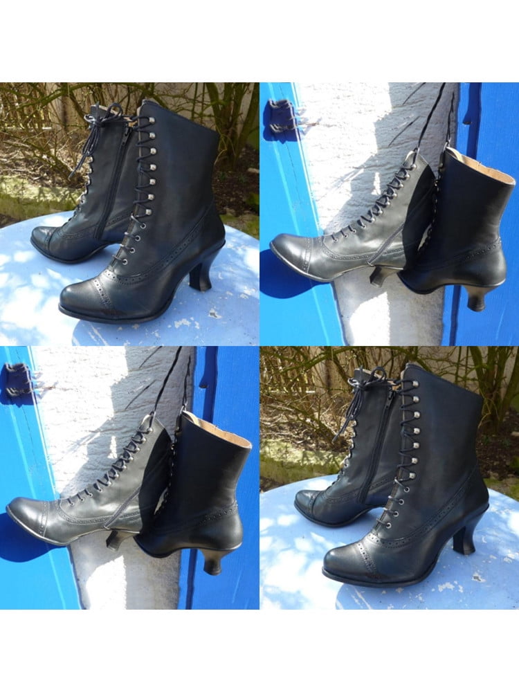 women's lace up calf length boots