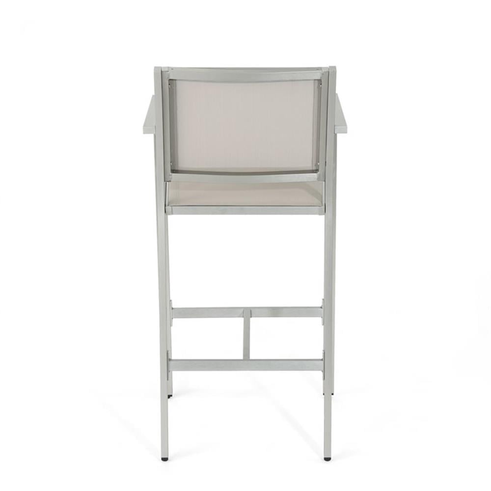 Gannon Outdoor 29.5" Mesh Barstools with Aluminum Frame, Set of 2, Grey, Silver