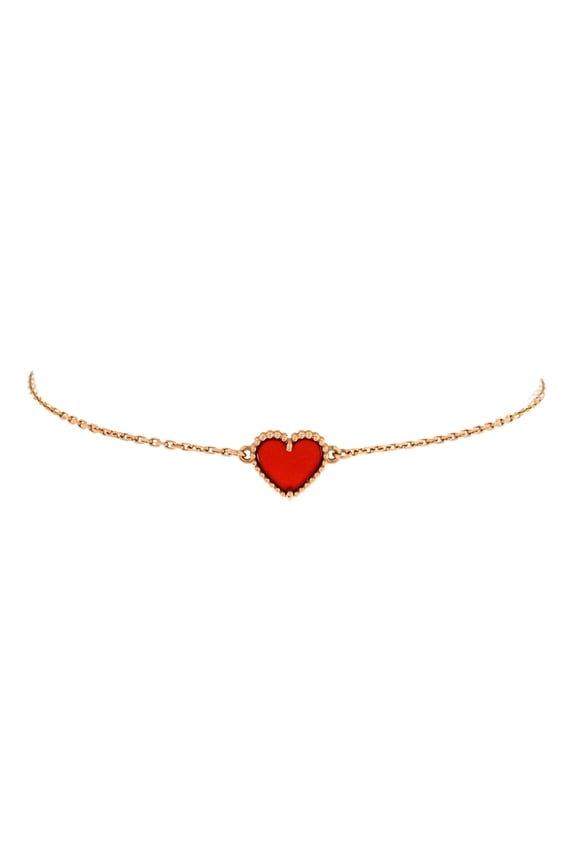 Pre-Owned Sweet Alhambra Heart Bracelet 18K Rose Gold with Carnelian By Rebag