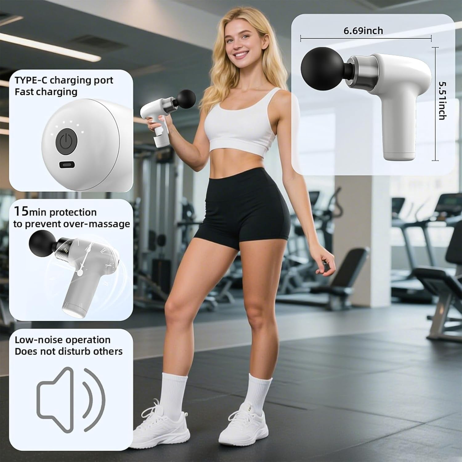 Mini Percussion Massage Gun, Portable Deep Tissue Muscle Massager with 4 Heads & 6 Speeds for Full Body Relaxation, USB-C Rechargeable