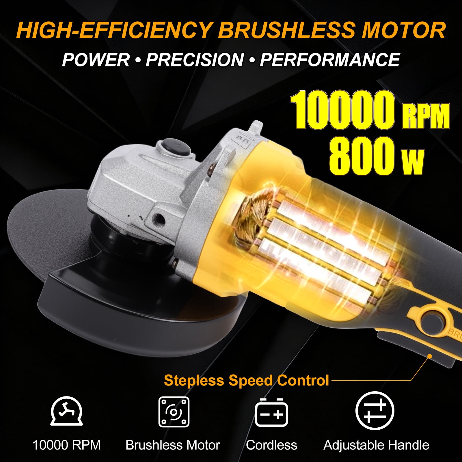 20V Cordless Angle Grinder Tool Brushless, 5 Inch, with Paddle, 2 x Flap Discs, 2 x Sanding Discs, 2 x Sawblades (Tool Only)
