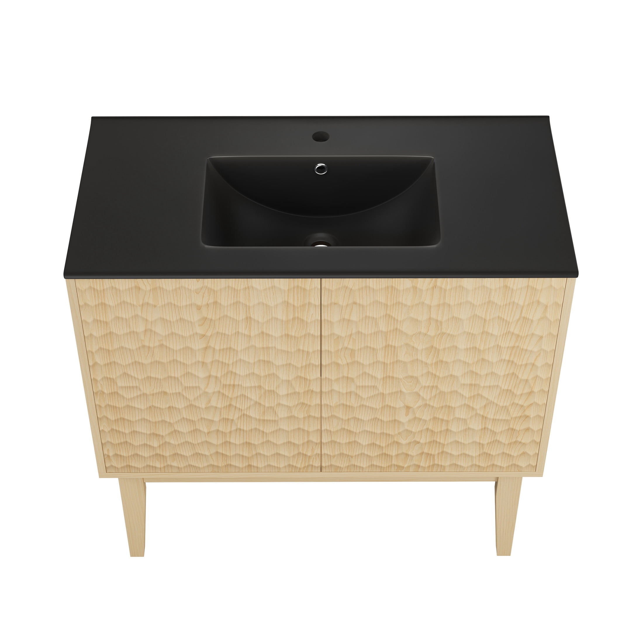 Bosse 36" Freestanding Bathroom Vanity in Natural Oak with Black Sink Top