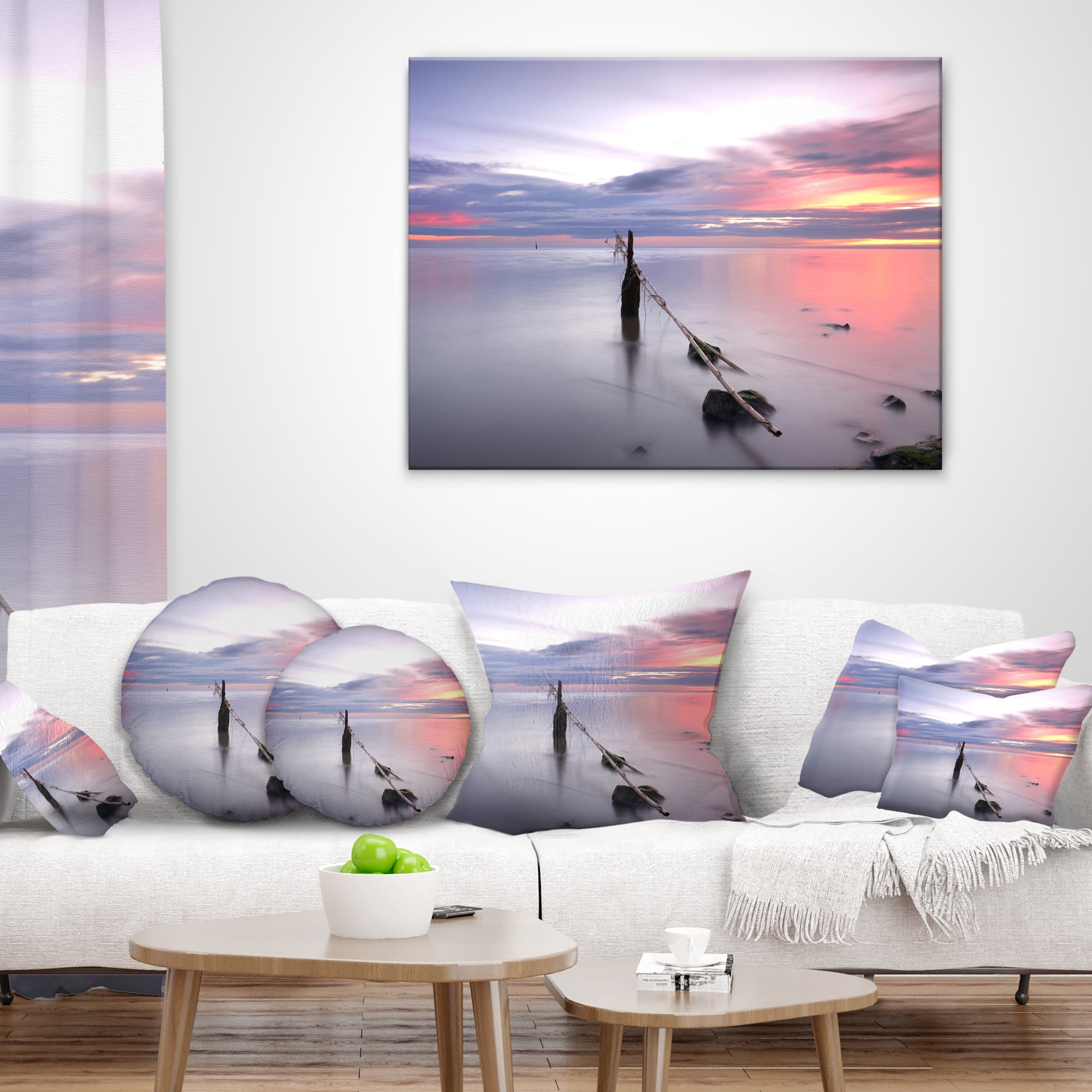 Designart Lazy River at River Tejo Sacavem - Seashore Throw Pillow - 16x16