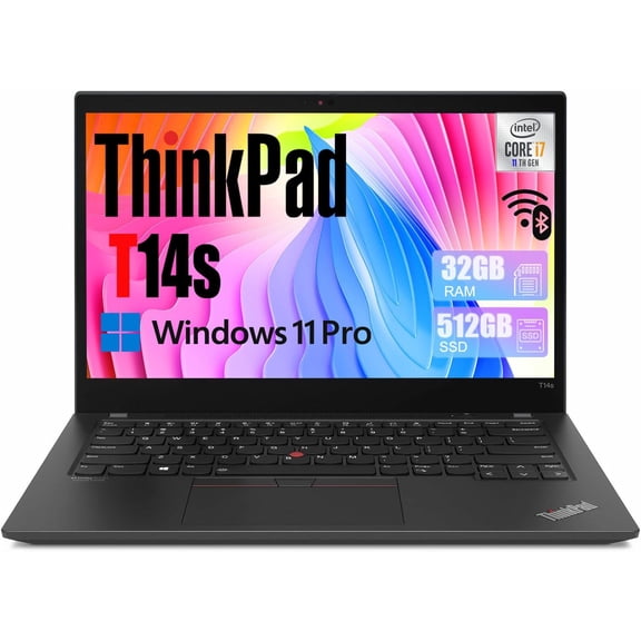 Restored Lenovo ThinkPad T14s Gen 2 Intel Laptop | 14" 1920x1080 FHD | Core i7 - 1185G7 - 512GB SSD Hard Drive - 32GB RAM | 4 cores @ 4.4 GHz Win 11 Pro Black (Refurbished)