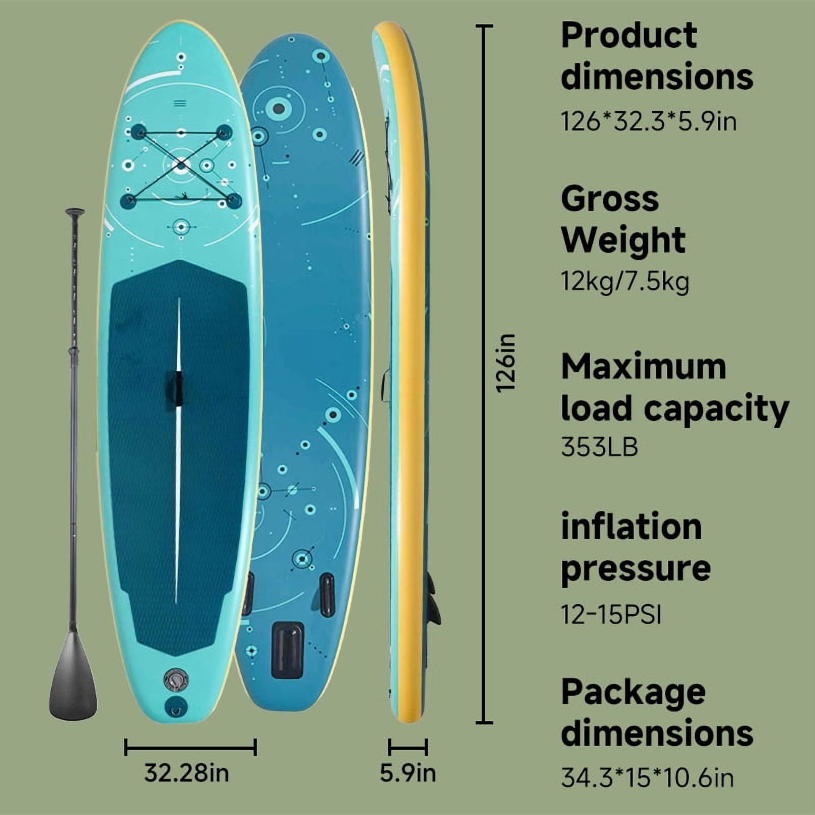 LeikeFitness Inflatable Stand Up Paddle Board with Paddle Pump Backpack Leash Lightweight Durable Green
