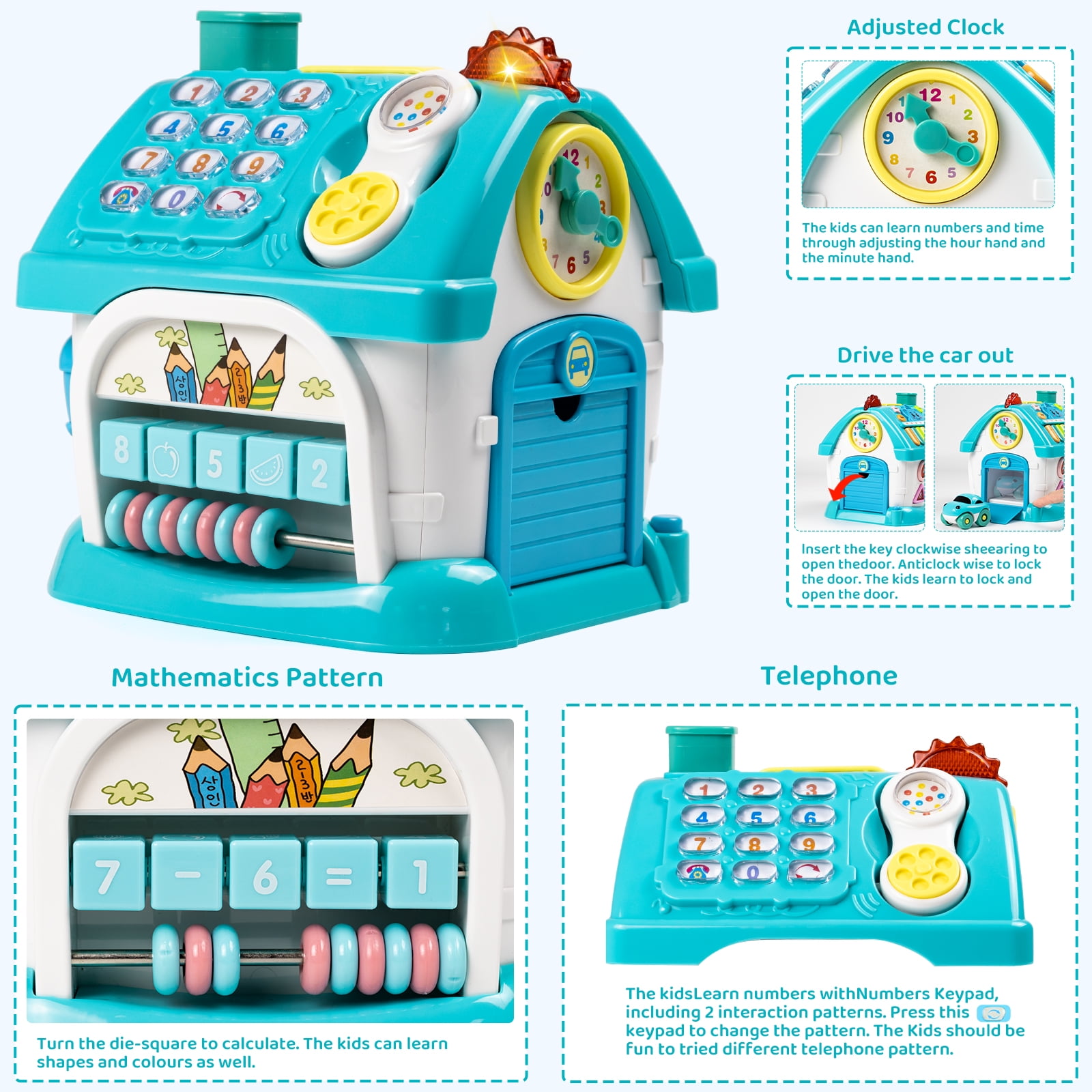 Marstone Baby Toys for 1 2 3 Year Old, Toddler Toys Age 1-2, 6-in-1 Montessori Toys House with Sound/Lights/Music/Clock/Telephone/Car