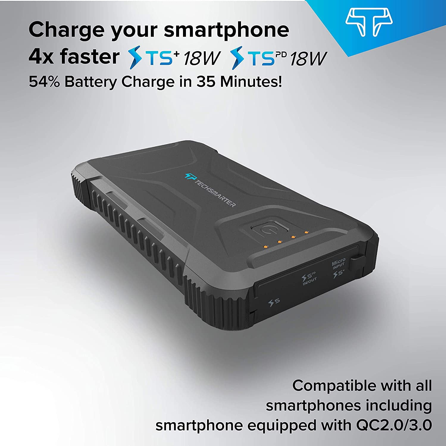 Techsmarter 20,000mah Rugged & Waterproof 18W Power Delivery USB-C Port Power Bank. Portable Phone Charger with Flashlight. Compatible with iPhone, Samsung Galaxy, iPad, Android, LG, HTC, Motorola
