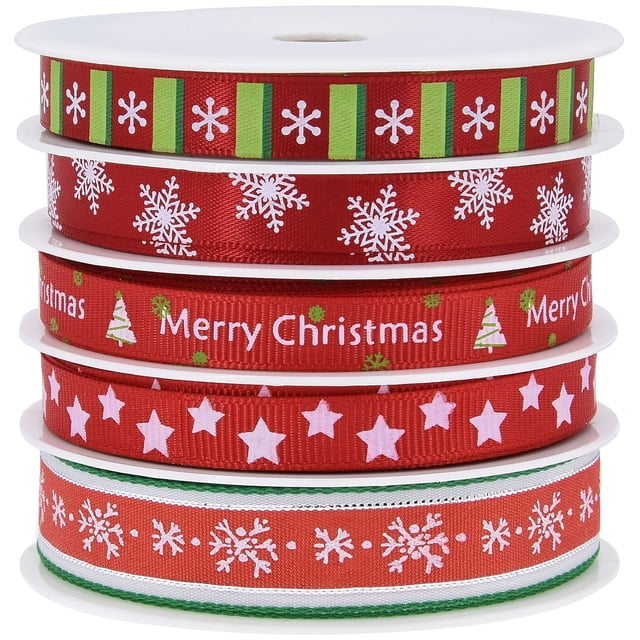 QJUHUNG Christmas Ribbon Mixed 0.39 Inch And 0.59 Inch 16 Feet Per Roll - Red - Best For Gift Wrapping & Christmas Decoration - Perfect Gift for Holiday Celebrations