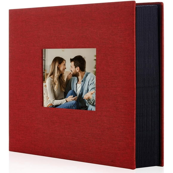 TRAHOO-Fabric Photo Album 4x6 600 Large Capacity for Family Wedding Anniversary Linen Album Holds 600 Horizontal and Vertical Photos (600 Pockets, Red)